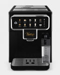 Black Vantage Bean to Cup Espresso Machine with digital touch controls, milk frother, and water reservoir, ideal for home coffee